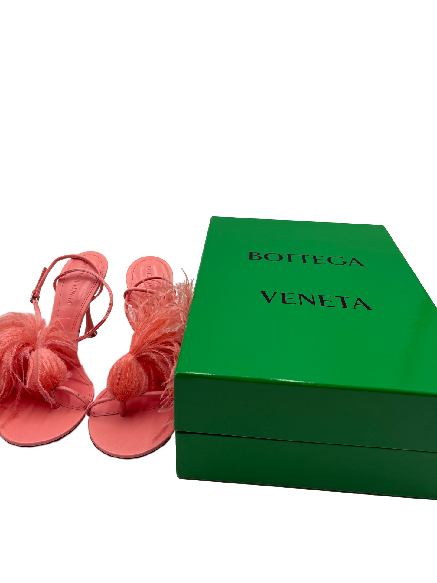 NWT Bottega Veneta Leather Feather Trim Slingback Sandals