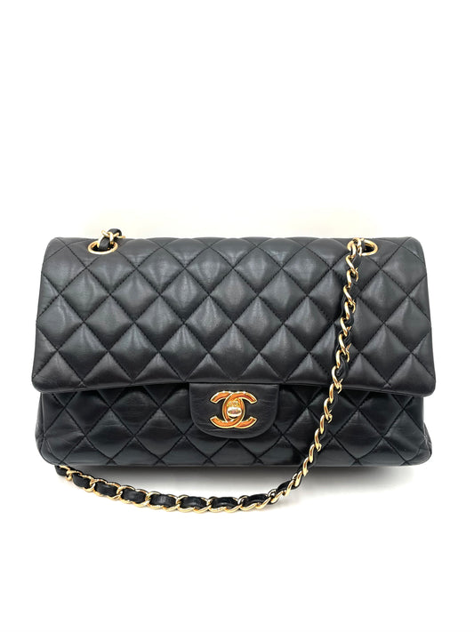 Chanel Black Lambskin Double Flap Shoulder Bag