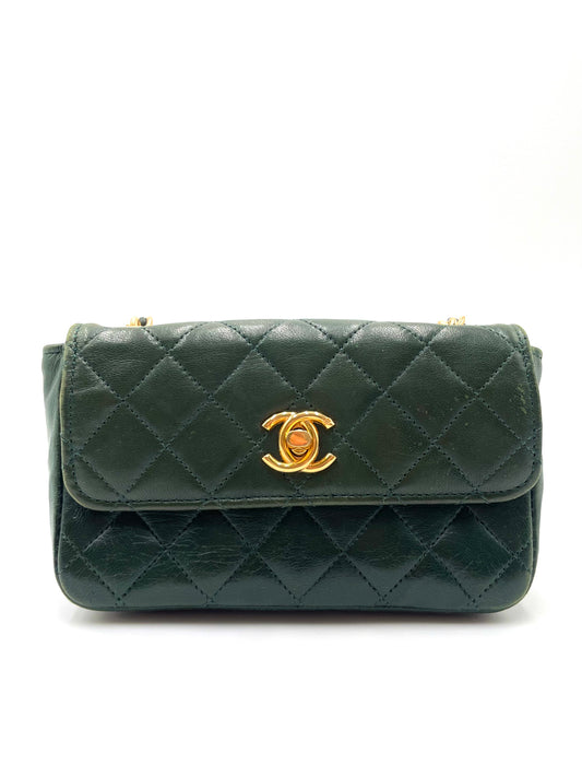 Chanel Vintage Extra Mini Forest Green Flap Bag