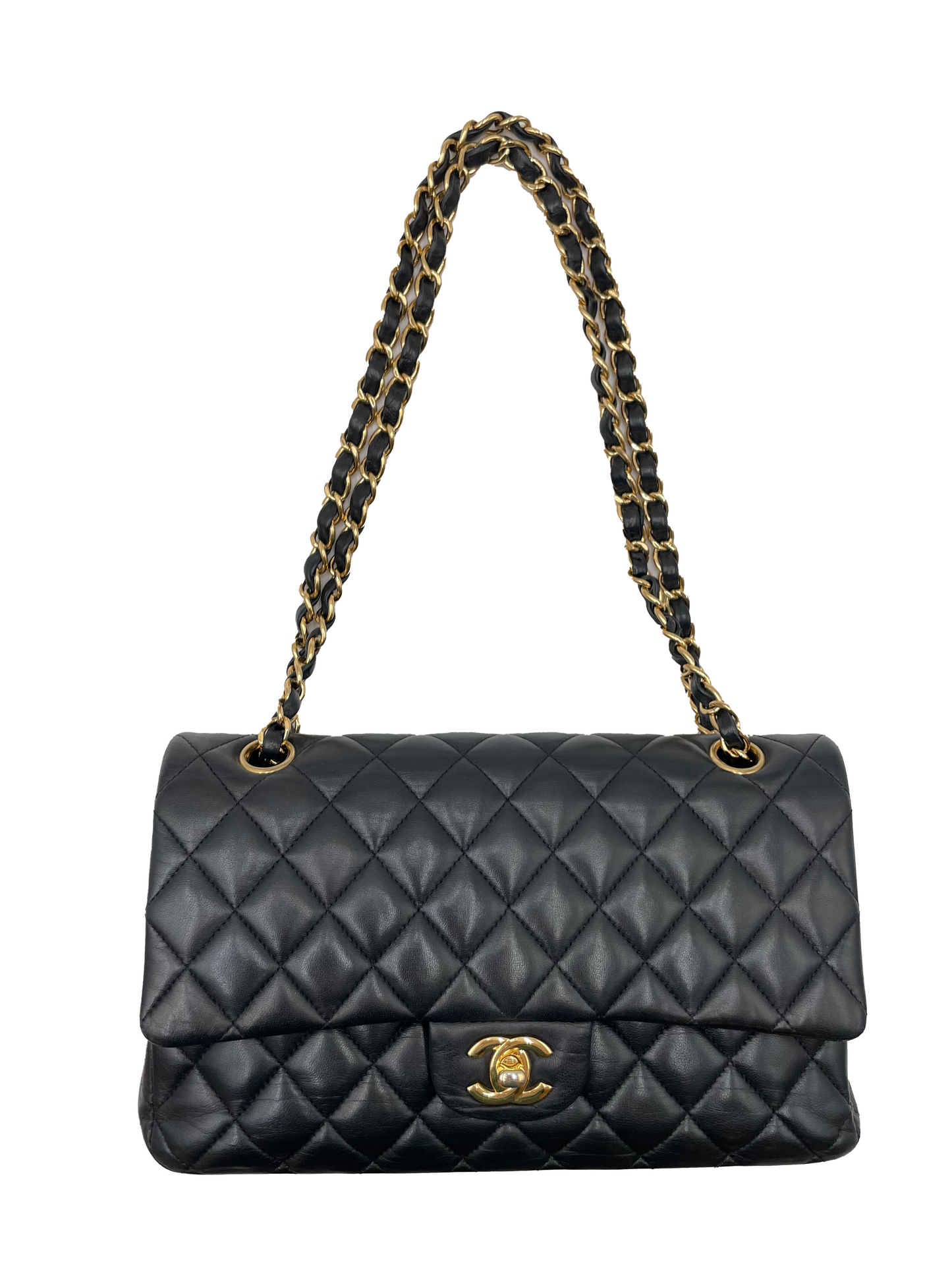 Chanel Black Lambskin Double Flap Shoulder Bag