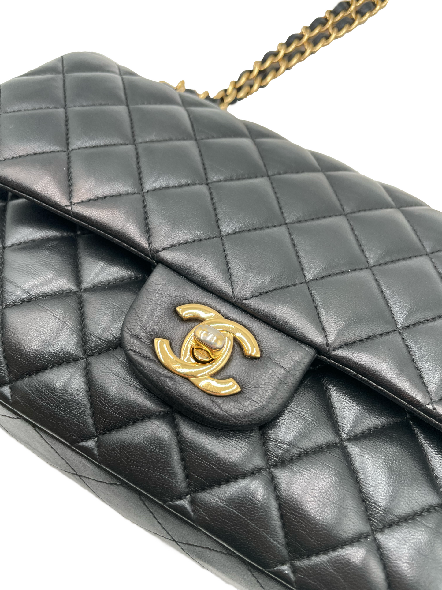 Chanel Black Lambskin Double Flap Shoulder Bag