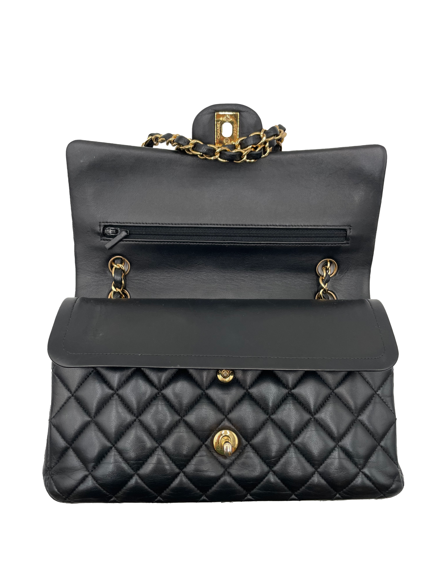 Chanel Black Lambskin Double Flap Shoulder Bag