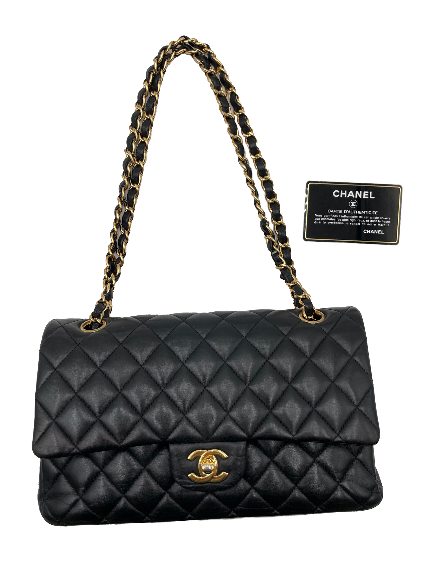 Chanel Black Lambskin Double Flap Shoulder Bag