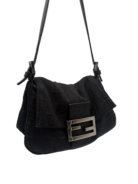 Fendi Black Zucchino Mini Mama Baguette