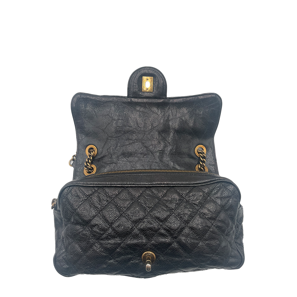 Chanel Crumpled Grained Calfskin Quilted Medium Shiva Flap