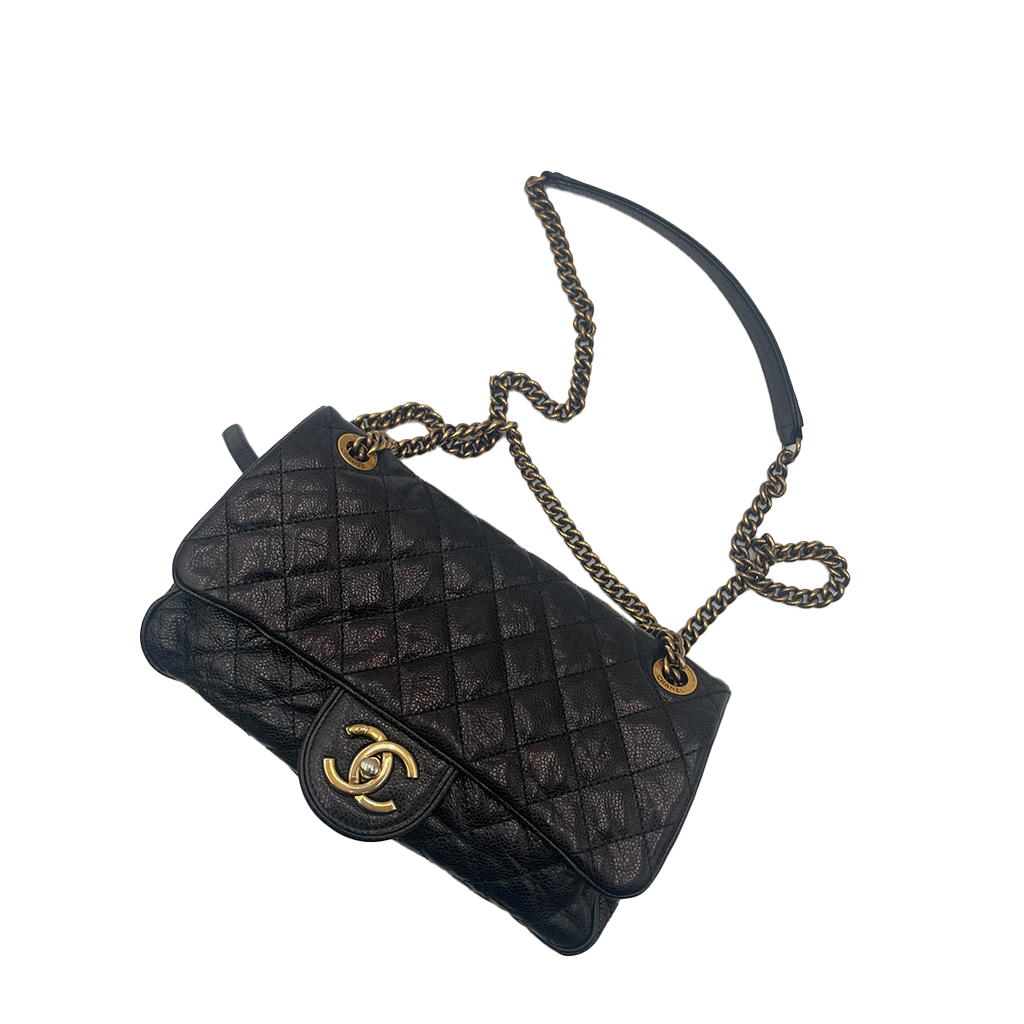 Chanel Crumpled Grained Calfskin Quilted Medium Shiva Flap