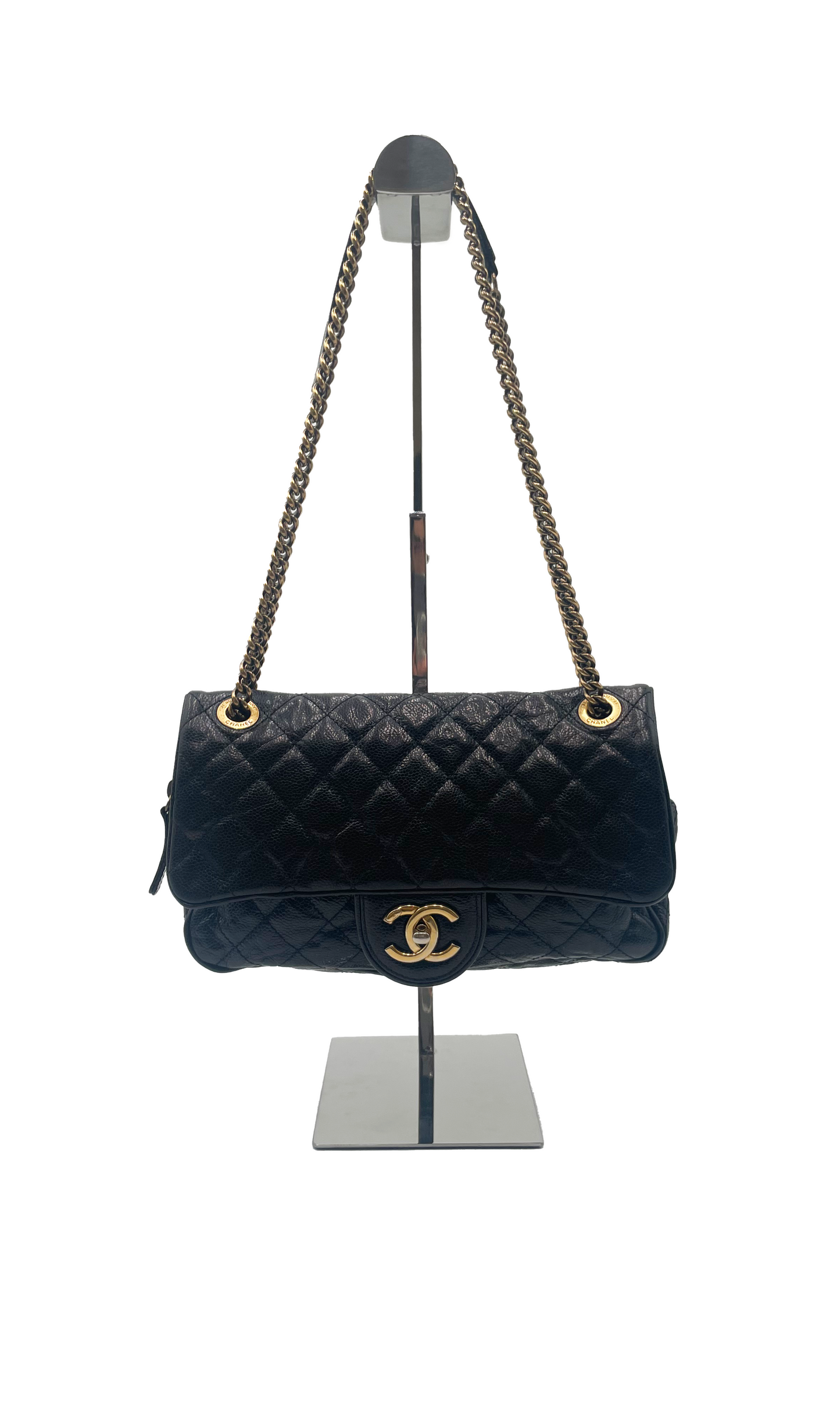 Chanel Crumpled Grained Calfskin Quilted Medium Shiva Flap